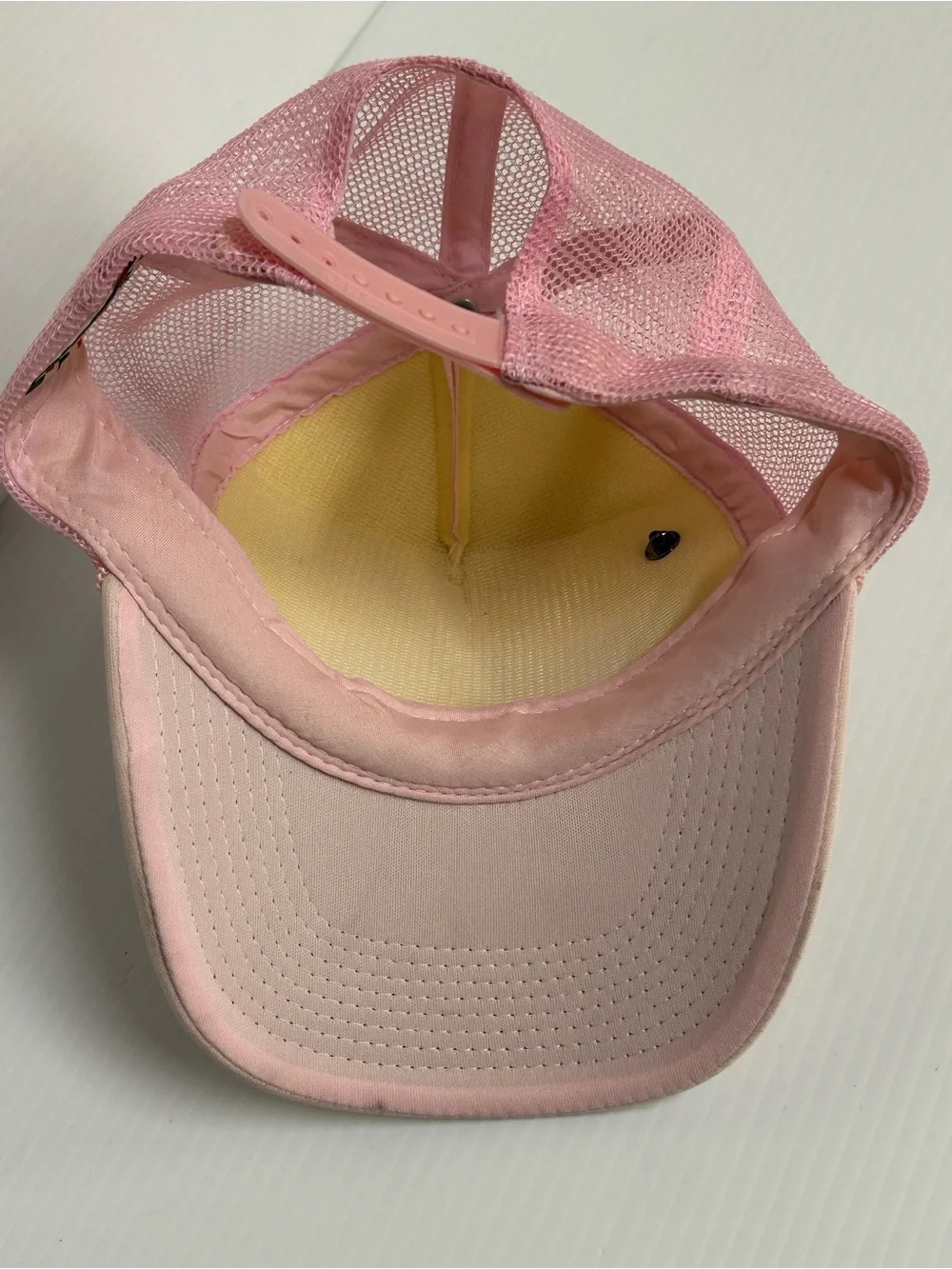 Go Topless Pink Patch Mesh Trucker Hat Mountian Scene Lit Lightbulb Pin